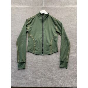 Fashion Track Jacket Womens Medium Olive Green Nylon Stretch‎ Full Zip Athletic
